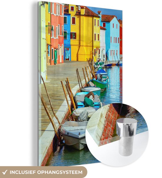 MuchoWow® Peinture sur verre 40x60 cm - Peinture sur verre acrylique - Petits bateaux à Burano à Venetië - Photo sur verre - Peintures