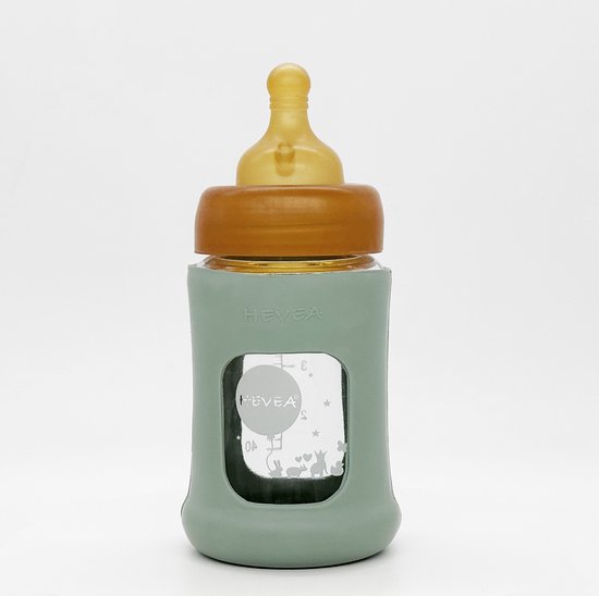HEVEA – Bouteille en Verres – Col Large 150ml – Avec Manchon – Blue Écume de Mer HEVEA – Bouteille en Verres – Col Large 150ml – Avec Manchon – Blue Écume de Mer