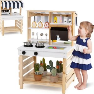 KOMFOTTEU Cuisine en Boue en Bois de Sapin, Cuisine 2-en-1 Double Face avec Auvent, Évier Amovible, Réservoir d’Eau et Robinet – Cuisine Extérieure – Cuisine de Jeu Extérieure – pour Enfants à partir de 3 ans KOMFOTTEU Cuisine en Boue en Bois de Sapin, Cuisine 2-en-1 Double Face avec Auvent, Évier Amovible, Réservoir d’Eau et Robinet – Cuisine Extérieure – Cuisine de Jeu Extérieure – pour Enfants à partir de 3 ans