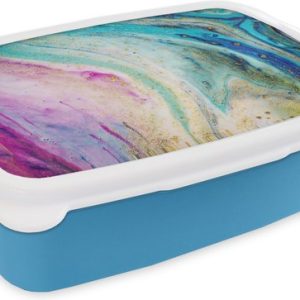 Lunch box Blauw – Lunch box – Boîte à pain – Marbre – Peinture – Arc-en-ciel – 18x12x6 cm – Enfants – Garçon