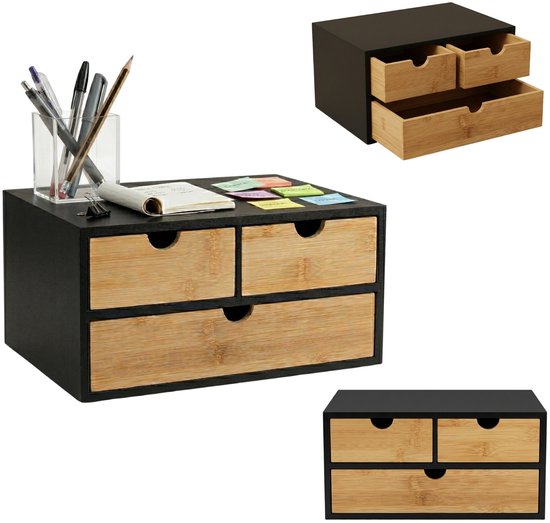 Organisateur de bureau en bambou HEGO, 16 cm, avec 3 tiroirs