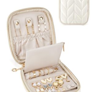 Mini sieradentas van leer, geschikt voor het opbergen van oorbellen, ringen, kettingen en andere sieraden; sieradendoos voor op reis, 13*2,5*15,5 cm, gebroken wit. Mini sieradentas van leer, geschikt voor het opbergen van oorbellen, ringen, kettingen en andere sieraden; sieradendoos voor op reis, 13*2,5*15,5 cm, gebroken wit.