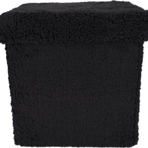 JENS Living Pouf avec espace de rangement – Pliable – Teddy – Zwart JENS Living Pouf avec espace de rangement – Pliable – Teddy – Zwart