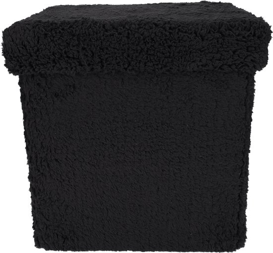 JENS Living Pouf avec espace de rangement - Pliable - Teddy - Zwart