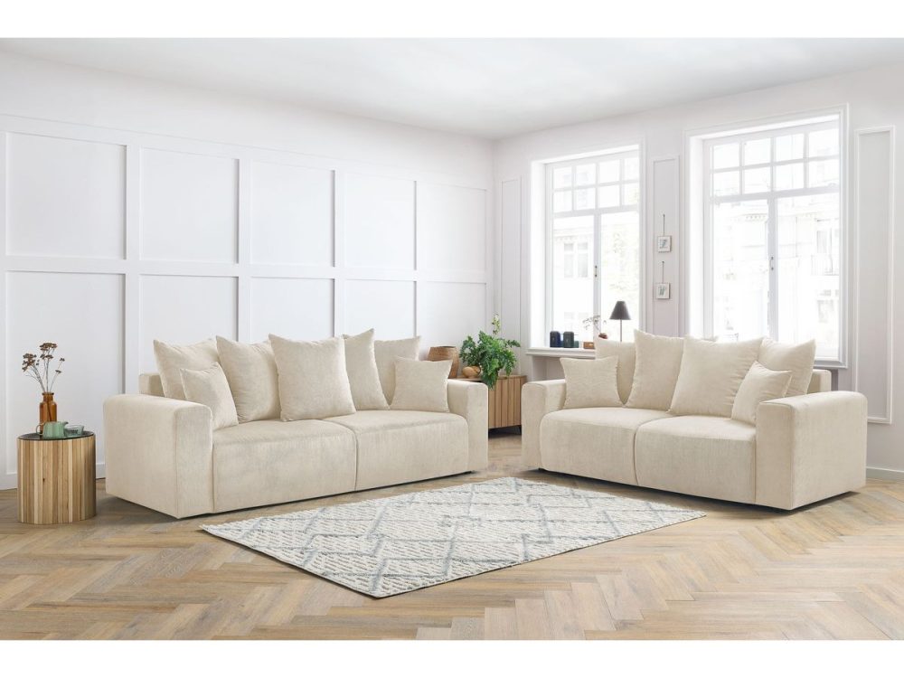 Ensemble canape droit fixe 3 + 2 places ENVY velours cotele – Image 3