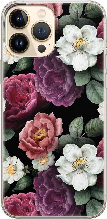 iPhone 13 Pro Max - Fleurs d'amour | Apple iPhone 13 Pro Max | Étui en Siliconen TPU | Couverture arrière transparente