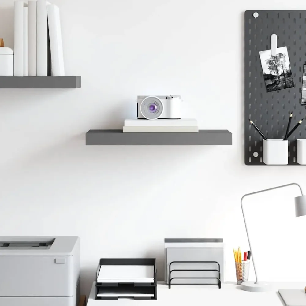 Floating Wall Shelf High Gloss Grey 50x23x3.8 cm MDF – Image 3