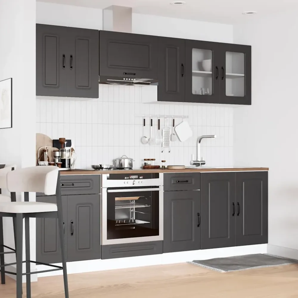 8 Piece Kitchen Cabinet Set Kalmar Black Engineered Wood – Image 3
