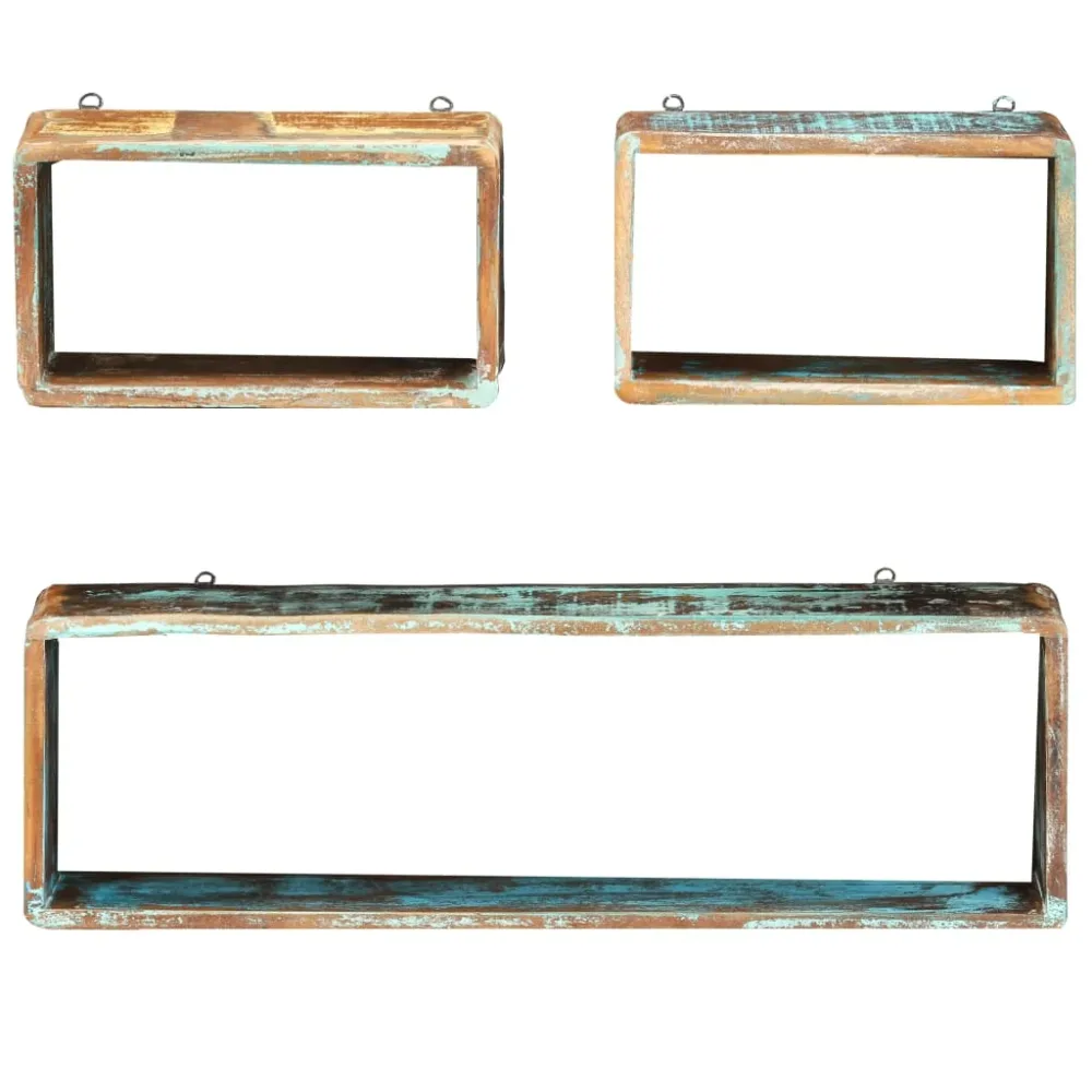 3 Piece Wall Cube Shelf Set Soild Reclaimed Wood – Image 2
