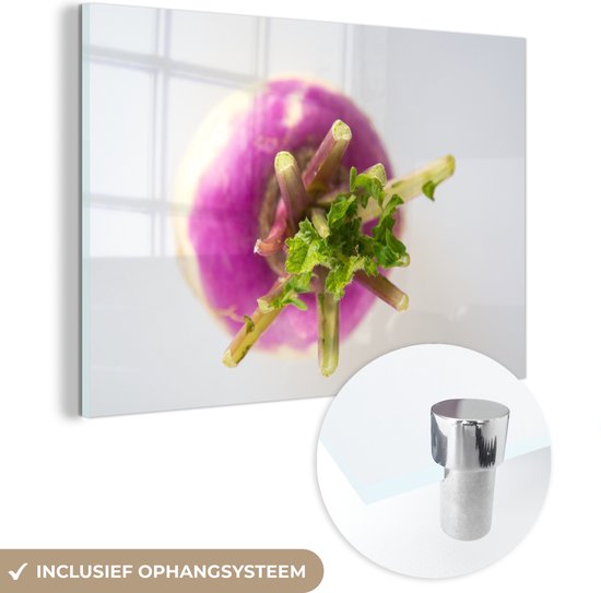 MuchoWow® Peinture sur verre 150x100 cm - Peinture sur verre acrylique - Un navet coloré sur fond gris clair - Photo sur verre - Peintures