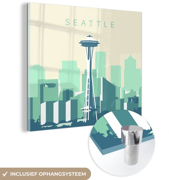 MuchoWow® Peinture sur verre 50x50 cm - Peinture sur verre acrylique - Architecture - Seattle - Amérique - Seattle Tower - USA - Amérique - Photo sur verre - Peintures