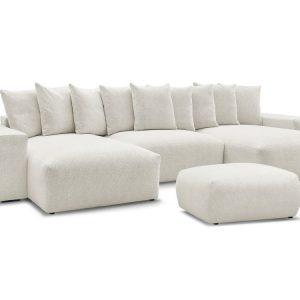 Canape panoramique convertible coffre VOLTAIRE tissu chine avec pouf Canape panoramique convertible coffre VOLTAIRE tissu chine avec pouf