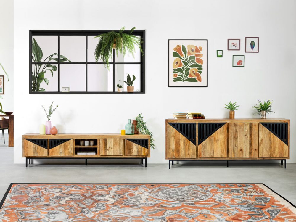 Ensemble BILBAO avec buffet 200 cm + meuble TV 200 cm bois massif de manguier – Image 2