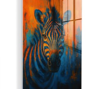 MuchoWow® Peinture sur verre 120×180 cm – Peinture acrylique sur verre – Zebra – Abstrait – Blauw – Photo sur verre – Décoration murale salon – Décoration murale chambre – Peintures MuchoWow® Peinture sur verre 120×180 cm – Peinture acrylique sur verre – Zebra – Abstrait – Blauw – Photo sur verre – Décoration murale salon – Décoration murale chambre – Peintures