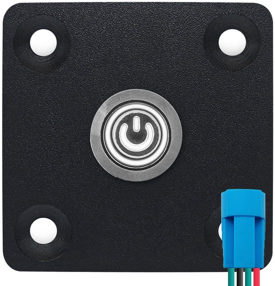 Interrupteur à bouton-poussoir en métal ProRide pour panneau encastré 220 V ON-OFF - 12 mm - avec câble de connexion - Indication LED Wit
