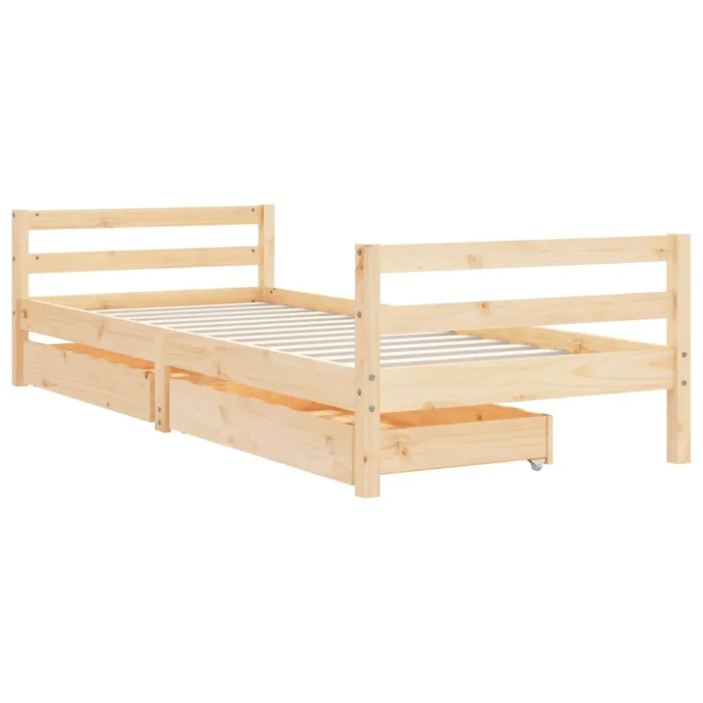Kids Bed Frame with Drawers 90x200 cm Solid Wood Pine – Image 3