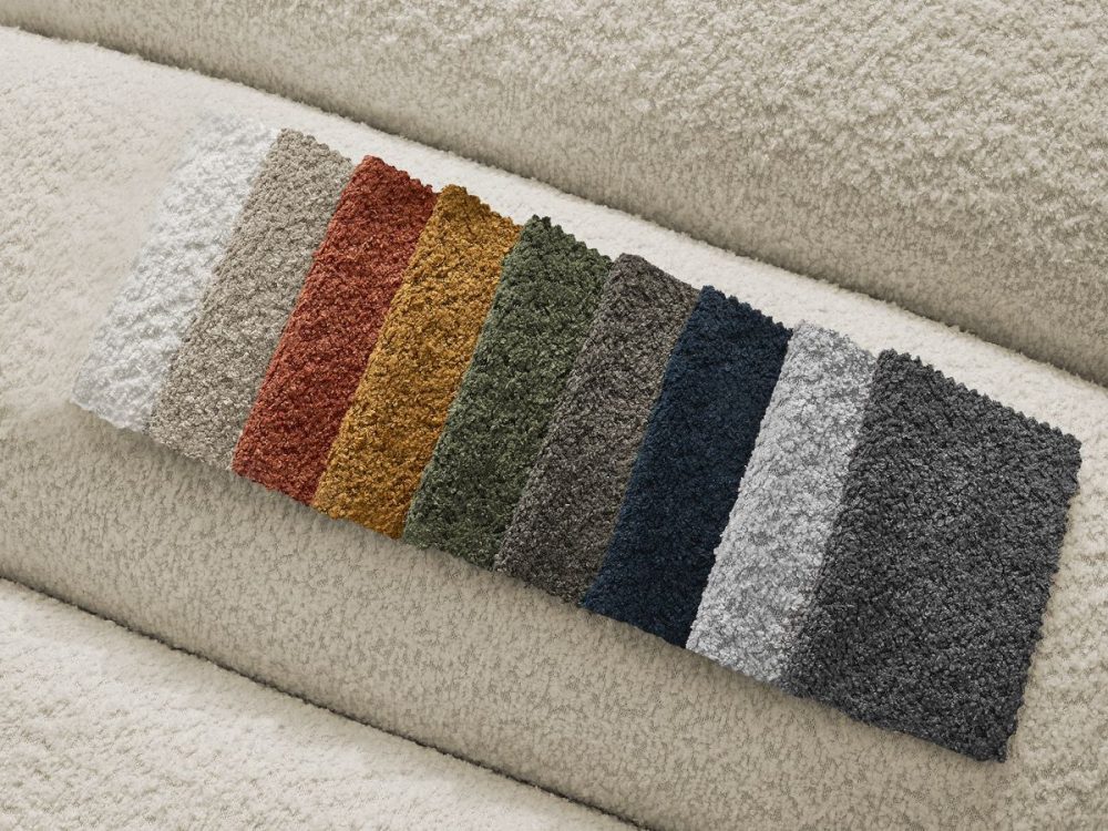 Canape droit fixe 3 places TALIA tissu bouclette avec pouf – Image 3