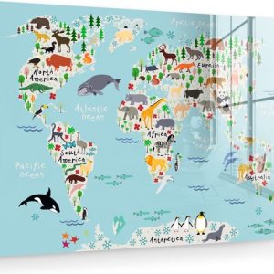 MuchoWow® Peinture sur verre 30×20 cm – Peinture sur verre acrylique – Wereldkaart – Enfants – Animaux – Blauw – Orque – Baleine – Photo sur verre – Peintures MuchoWow® Peinture sur verre 30×20 cm – Peinture sur verre acrylique – Wereldkaart – Enfants – Animaux – Blauw – Orque – Baleine – Photo sur verre – Peintures