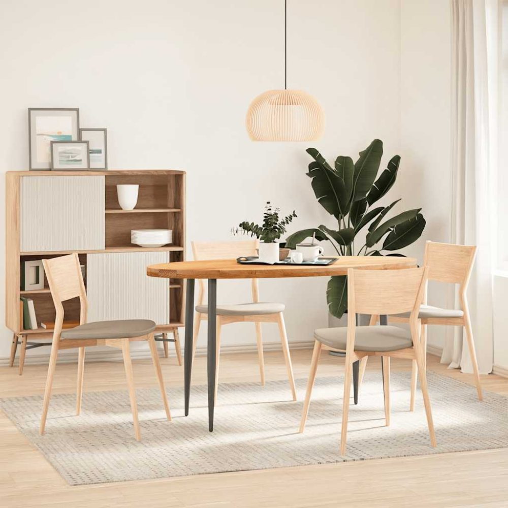 Table Top Light Brown 140x60x4 cm Solid Wood Oak Oval – Image 3