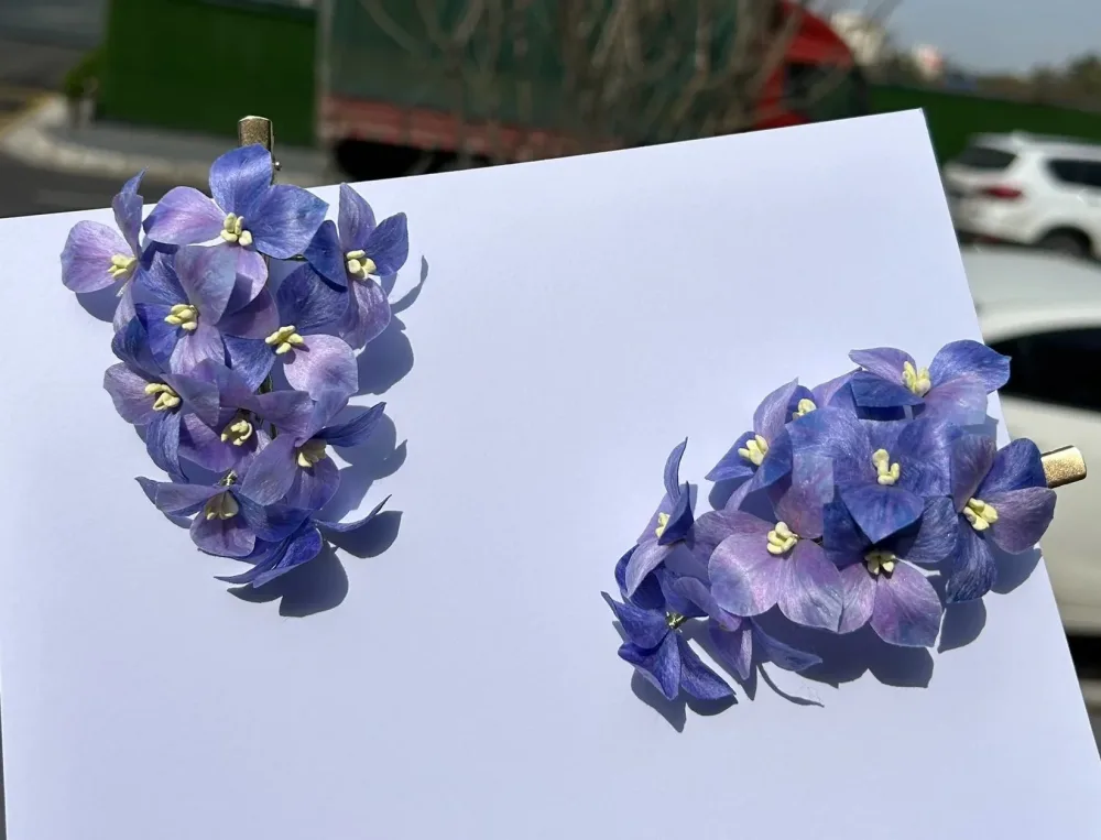 Handmade Ronghua Purple Hydrangea Flower Hair Clip in Natural Silk Thread – Image 2