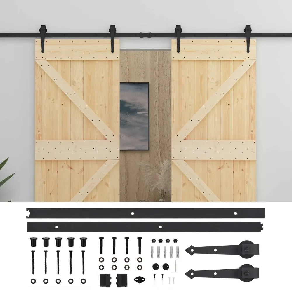 Sliding Door 2 pcs Natural and Black Solid Pine Wood – Image 2