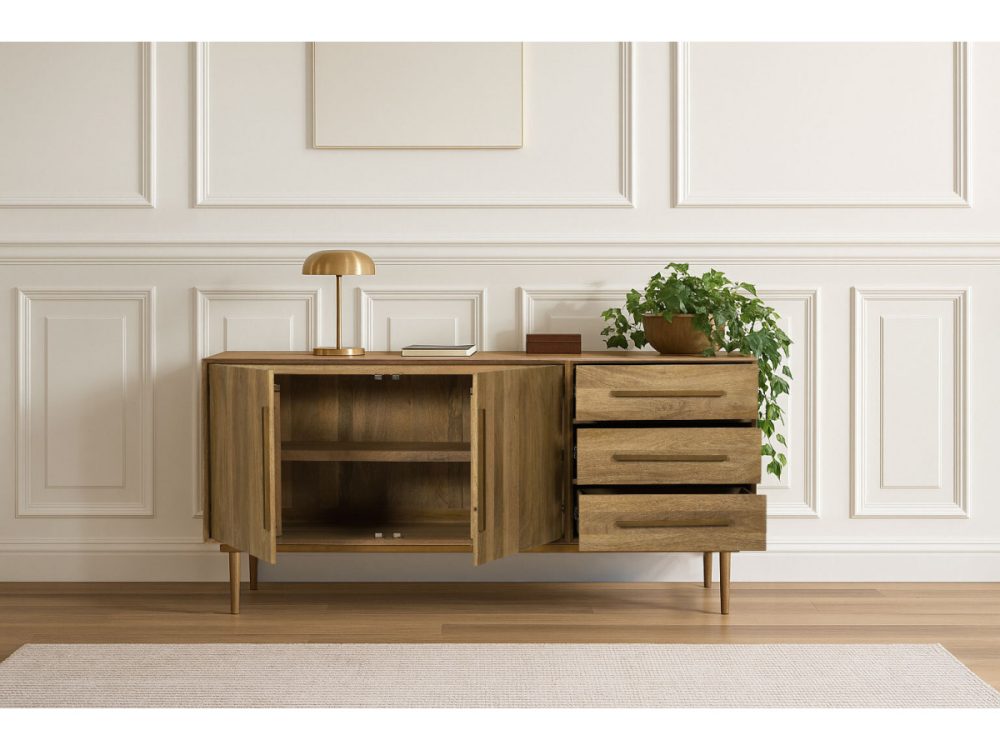 Buffet 2 portes 3 tiroirs 180 cm BRUGES bois massif de manguier – Image 3