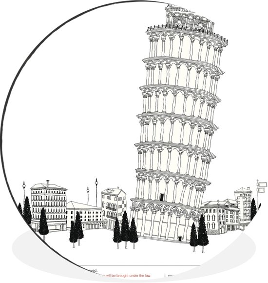 Illustration d'un skyline avec la Tour de Pise Cercle mural aluminium ⌀ 60 cm - impression photo sur cercle mural / cercle vivant / cercle de jardin (décoration murale)