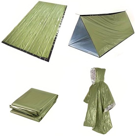 Kits d'abri d'urgence, abri de survie 1 tente de survie 1 couverture Mylar 1 sac de couchage d'urgence 1 poncho pour kits de voiture extérieurs, camping, randonnée, préparation aux tremblements de terre - Légumes