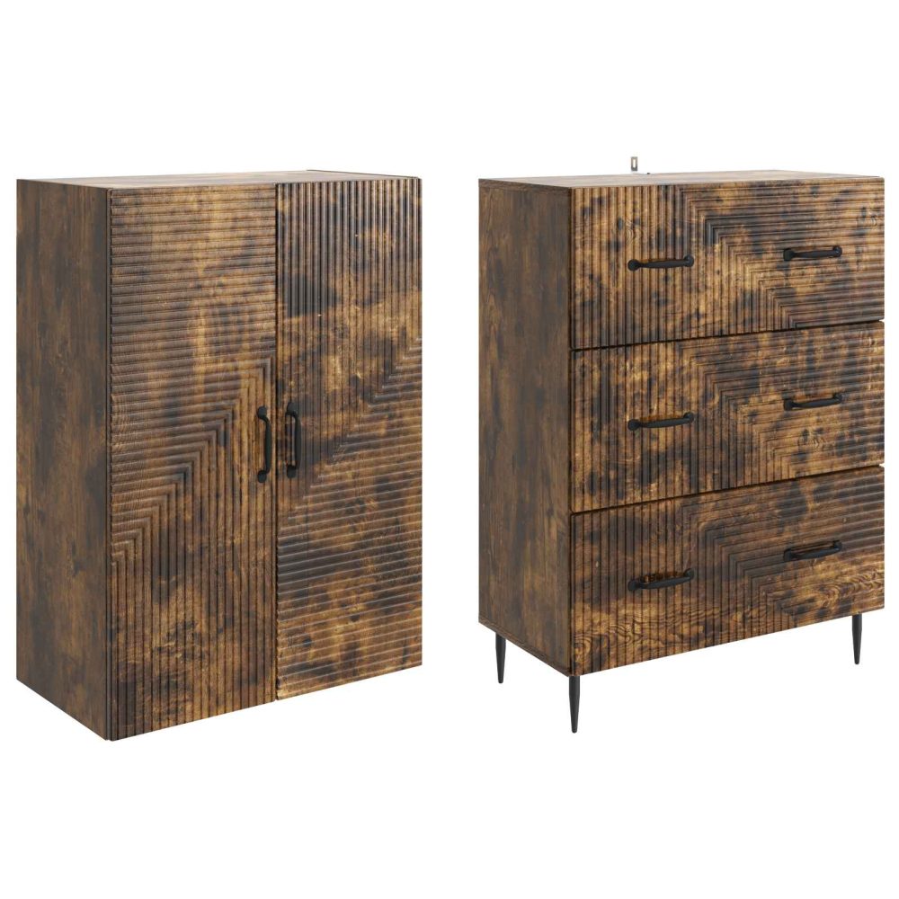 Cabinet Set 2 pcs Smoked Oak 66 x 34.5 x 90 cm Engineered Wood – Image 3