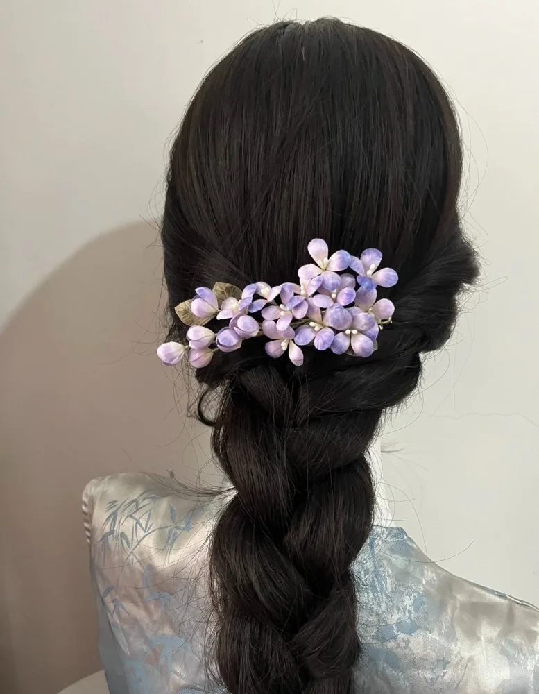 Handcrafted Mulberry Silk Ronghua Lilac Flower Hairpin – Image 2