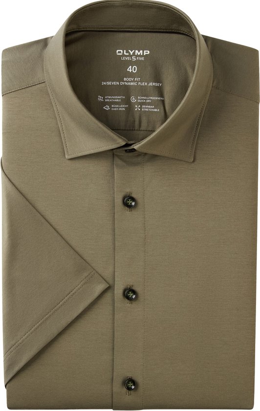OLYMP 24/7 Level 5 chemise ajustée - tricot - gris-vert - Sans repassage - Taille de col: 38