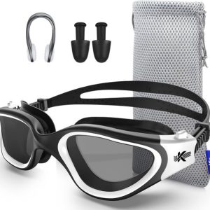 Lunettes de natation polarisées Kyrox – Antibuée – Protection UV – Bouchons Bouchons d&rsquo;oreilles et pince-nez inclus – Lunettes de plongée – Sangle réglable – Unisexe – Lunettes de natation pour adultes et enfants – Wit (verres fumés)