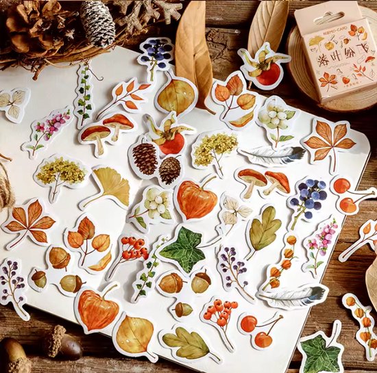 New Age Devi - Autocollants Feuilles Plantes d'Automne - 46 Pièces - Bullet Journal Agenda - Botanique - Scrapbook Ordinateur Portable Téléphone - Bujo pour Adultes Enfants