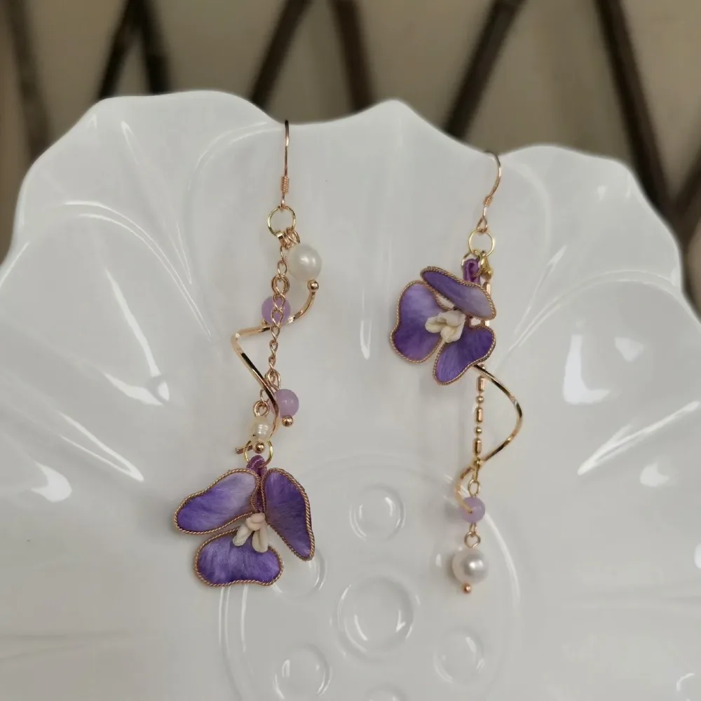 Purple Flower Bespoke Earring - Silk Earring(Ronghua) – Image 3