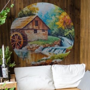 Jardin Cercle Paysage – Tableau – Maison – Art – Automne – 120×120 cm – Affiche de jardin ronde – Extérieur XXL / Groot format !
