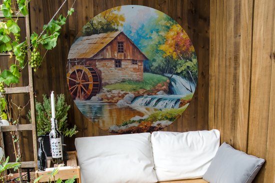 Jardin Cercle Paysage - Tableau - Maison - Art - Automne - 120x120 cm - Affiche de jardin ronde - Extérieur XXL / Groot format !