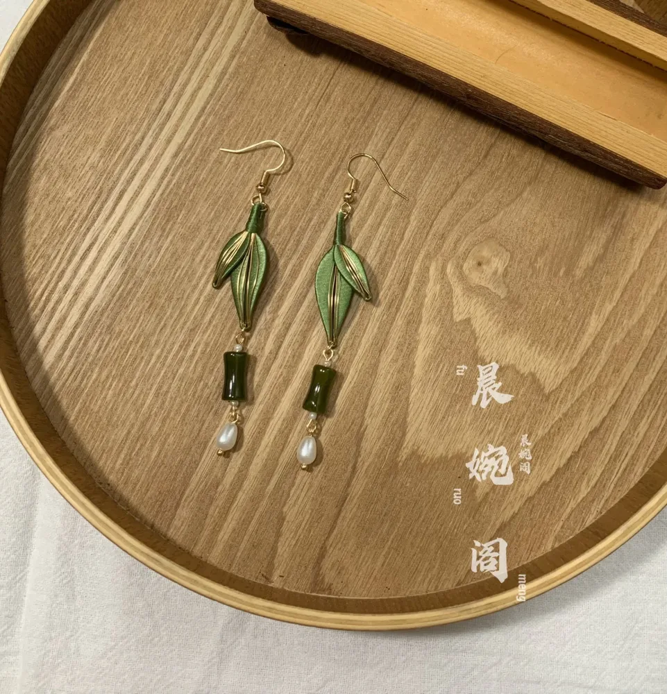 PF007 - Bamboo Leaves Chanhua Earrings - Wholesale