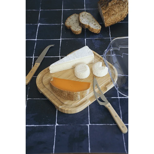 Plateau à fromage en bambou avec couvercle en verre Pebbly – Image 3