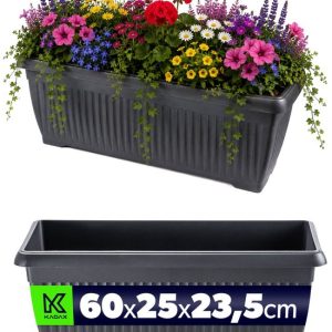 Jardinière KADAX 60 x 25 x 24 cm, jardinière rectangulaire pour fleurs, herbes et plantes sur le rebord de fenêtre, jardinière de balcon en plastique (anthracite) Jardinière KADAX 60 x 25 x 24 cm, jardinière rectangulaire pour fleurs, herbes et plantes sur le rebord de fenêtre, jardinière de balcon en plastique (anthracite)