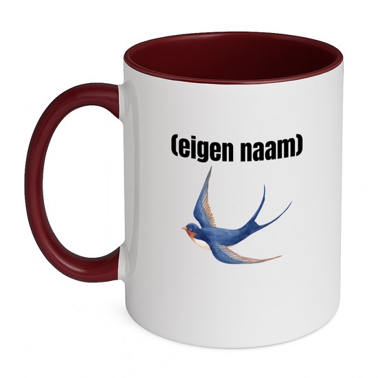 Hacebo® - tasse à café oiseau bleu avec naam eigen bordeaux - Vogels - amoureux des animaux - tasse à thé - tasse à café - quelqu'un qui aime les oiseaux - anniversaire - cadeau - cadeau - tasse à café - contenu 350 ML