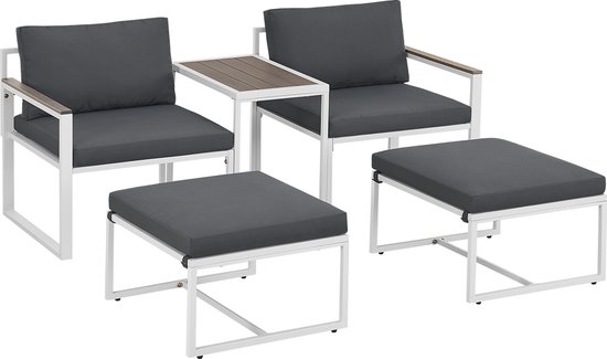 Juskys Ensemble de jardin / Ensemble de salon Bari - 5 pièces - Gris foncé - Incl. Table & Fauteuil