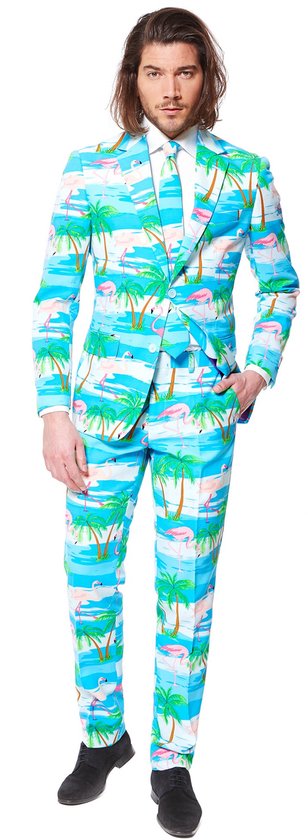 OppoSuits Flaminguy - Costume d'été pour homme - Coloré - Carnaval - Taille 50 Y compris veste, pantalon et cravate