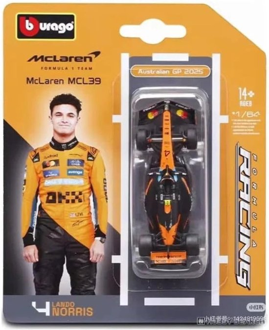 Modèle de voiture de course F1 - Voiture miniature - Affichage de collection - Réplique détaillée - Échelle 1:64 - Orange