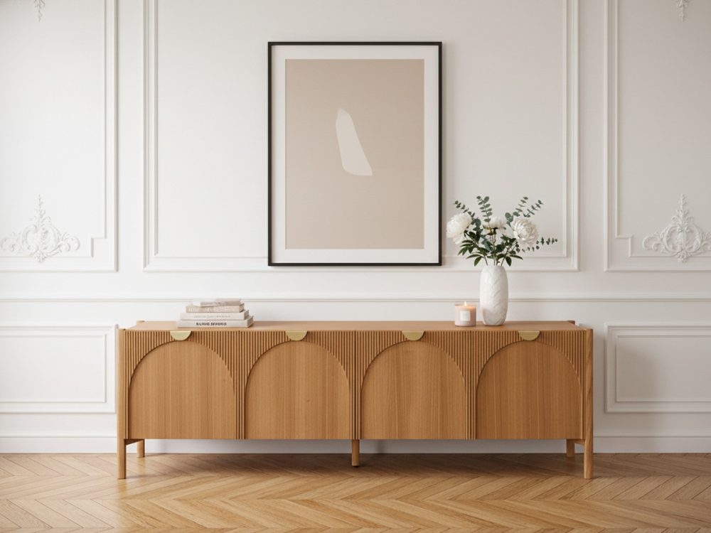 Meuble TV 4 portes 178 cm LOLA motif arrondi et placage frene massif – Image 2