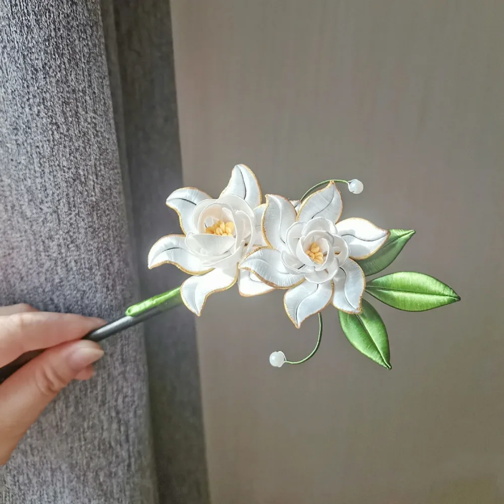 Gardenia Bespoke Hairpin - Silk Hairpin(Chanhua) – Image 2