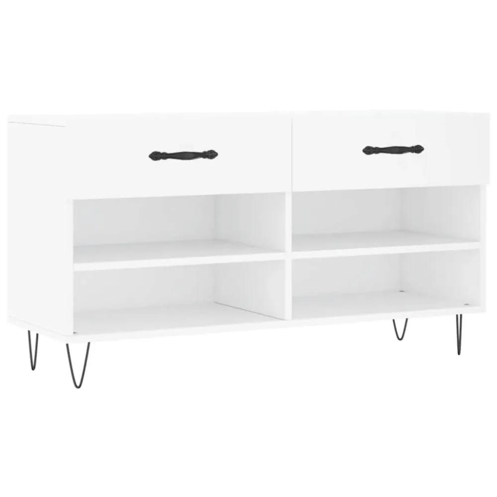 Shoe Bench White 102x35x55 cm Engineered Wood – Image 2