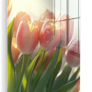 MuchoWow® Peinture sur verre 60×80 cm – Peinture sur verre acrylique – Tulipes – Rose – Rayons de soleil – Photo sur verre – Décoration murale salon – Décoration murale chambre – Peintures MuchoWow® Peinture sur verre 60×80 cm – Peinture sur verre acrylique – Tulipes – Rose – Rayons de soleil – Photo sur verre – Décoration murale salon – Décoration murale chambre – Peintures
