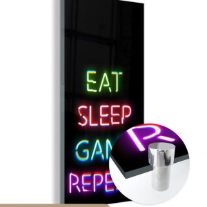 MuchoWow® Peinture sur Verre – Gaming – Led – Citation – Eat sleep game repeat – Jeux – 40×80 cm – Peintures sur Verre Peintures – Photo sur Glas MuchoWow® Peinture sur Verre – Gaming – Led – Citation – Eat sleep game repeat – Jeux – 40×80 cm – Peintures sur Verre Peintures – Photo sur Glas