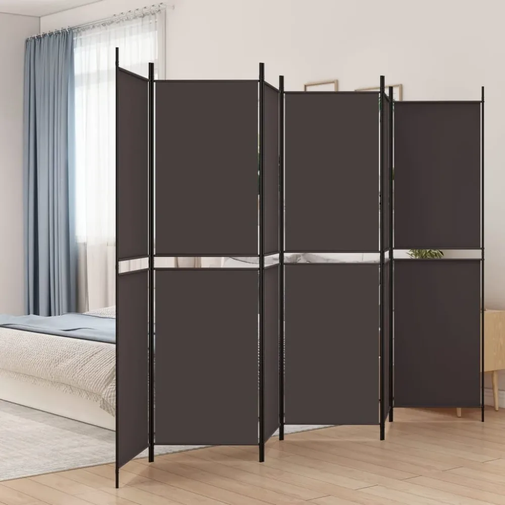 6-Panel Room Divider Brown 300×200 cm Fabric