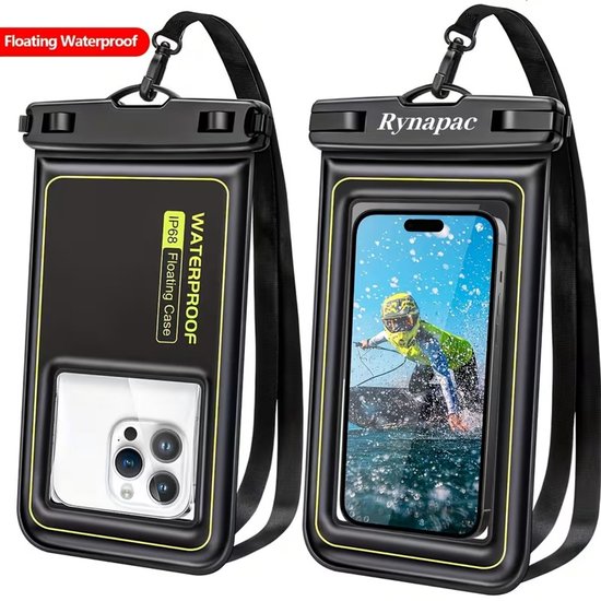 Housse de téléphone étanche flottante - Sac étanche pour téléphone sous-marin jusqu'à 6,8 pouces - Housse résistante à l'eau avec double fermeture à clip, cordon inclus - Housse de téléphone 100 % étanche - Noir